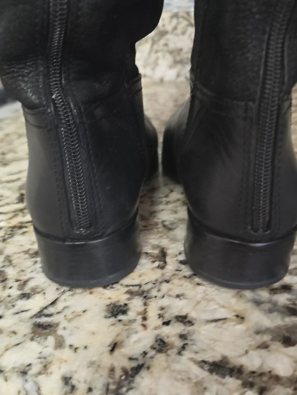 Tory Burch Black Leather Knee-High Riding Boots with Embossed Logo